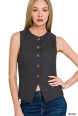 Miss Bliss Zen Linen 5 Button Vest-Black