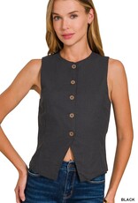 Miss Bliss Zen Linen 5 Button Vest-Black