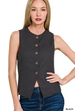 Miss Bliss Zen Linen 5 Button Vest-Black
