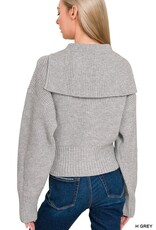Miss Bliss Collared Zip Up Sweater- H. Grey