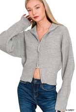 Miss Bliss Collared Zip Up Sweater- H. Grey