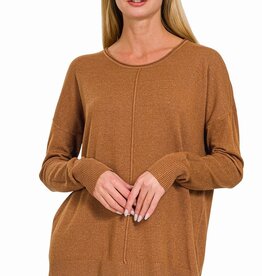Miss Bliss Viscose Front Seam Sweater- H. Deep Camel