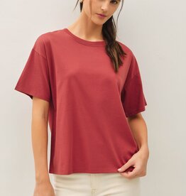 Miss Bliss Cotton Jersey Oversized Crop T Shirts- Chili Oil