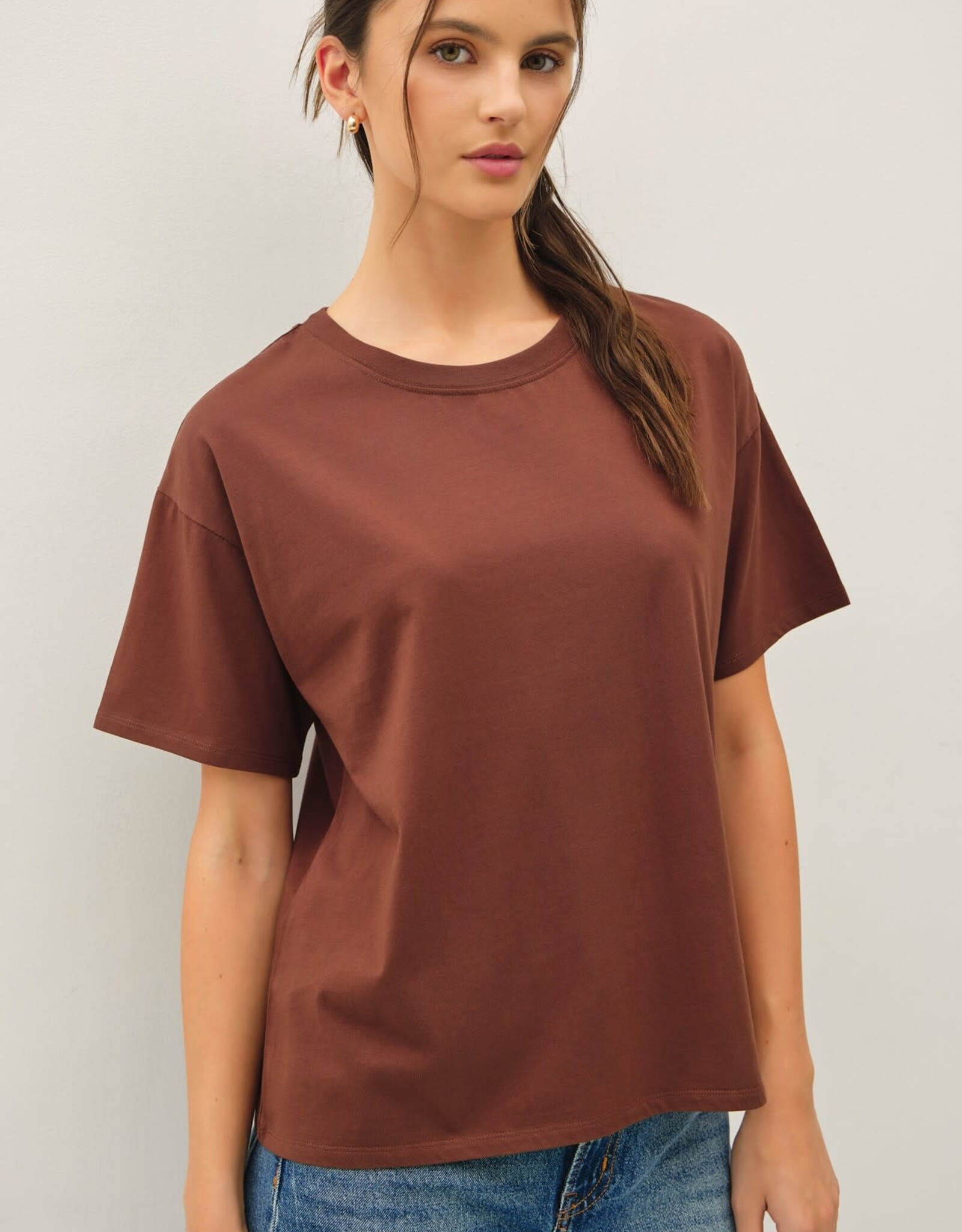 Miss Bliss BC Cotton Jersey Oversized Crop T Shirts- Chocolate