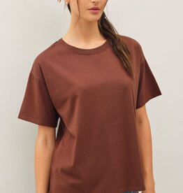Miss Bliss Cotton Jersey Oversized Crop T Shirts- Chocolate