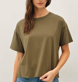 Miss Bliss Cotton Jersey Oversized Crop T Shirts- Olive