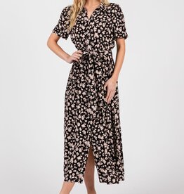 Miss Bliss Deep Cove Floral Midi Dress-Black/Mocha