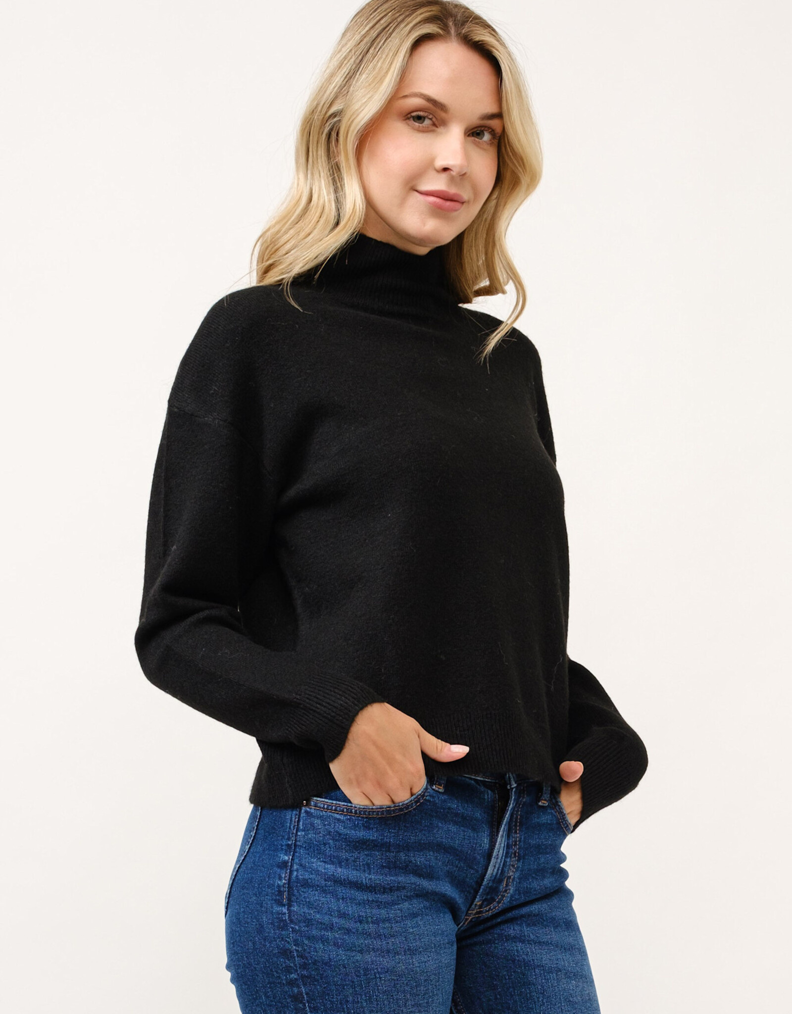 Miss Bliss Cielo Soft Turtleneck Pullover Sweater-Black