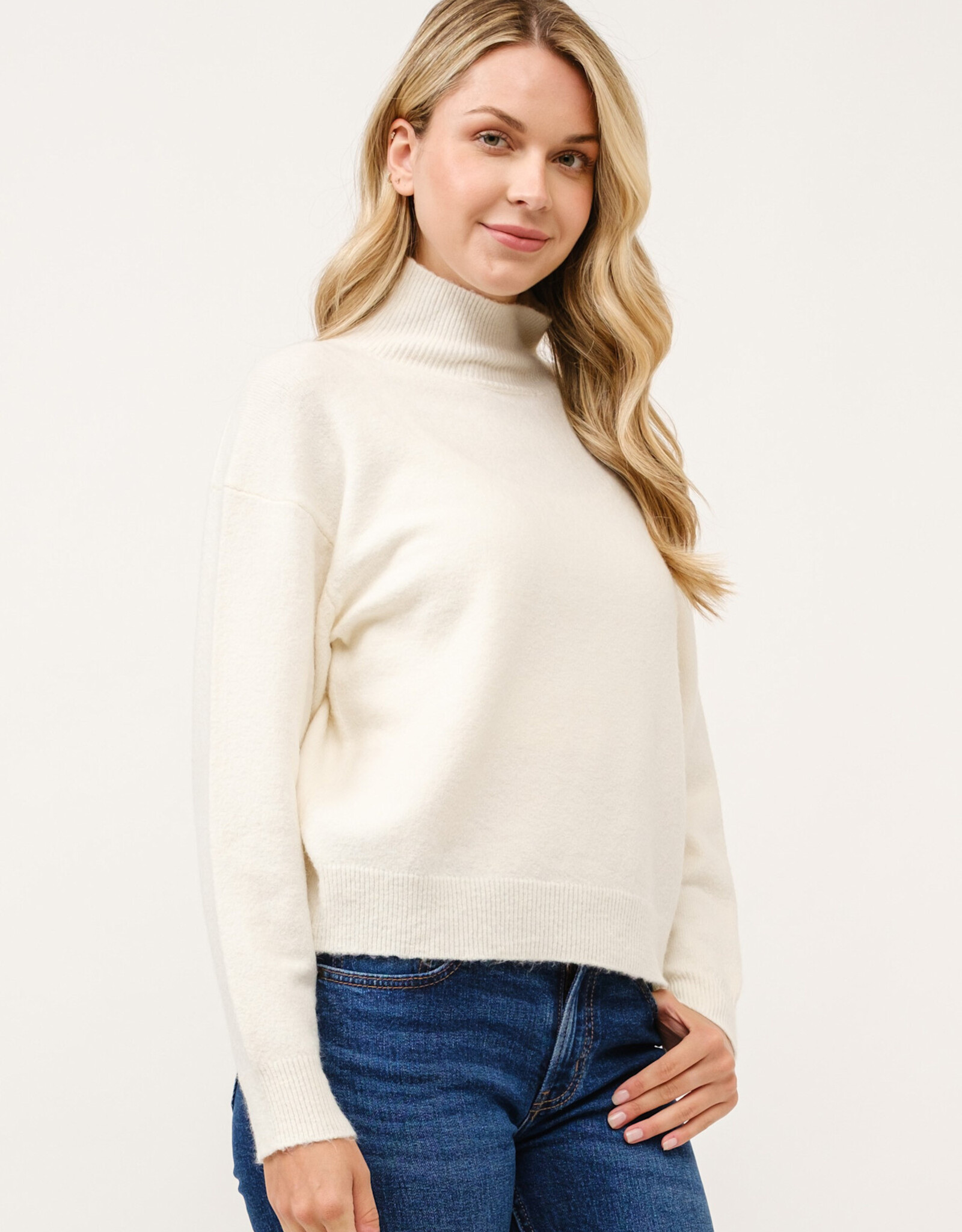 Miss Bliss Cielo Soft Turtleneck Pullover Sweater-Ivory