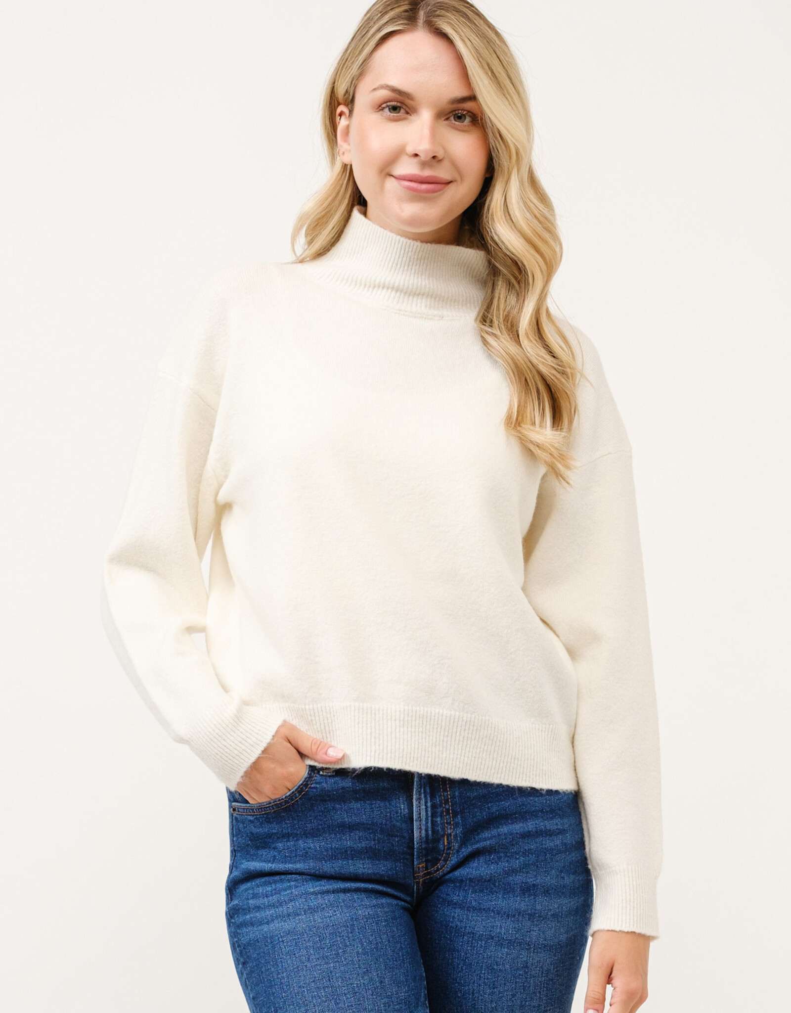 Miss Bliss Cielo Soft Turtleneck Pullover Sweater-Ivory