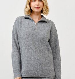 Miss Bliss Cielo Zip Up Pullover Sweater-H Grey