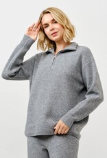 Miss Bliss Cielo Zip Up Pullover Sweater-H Grey