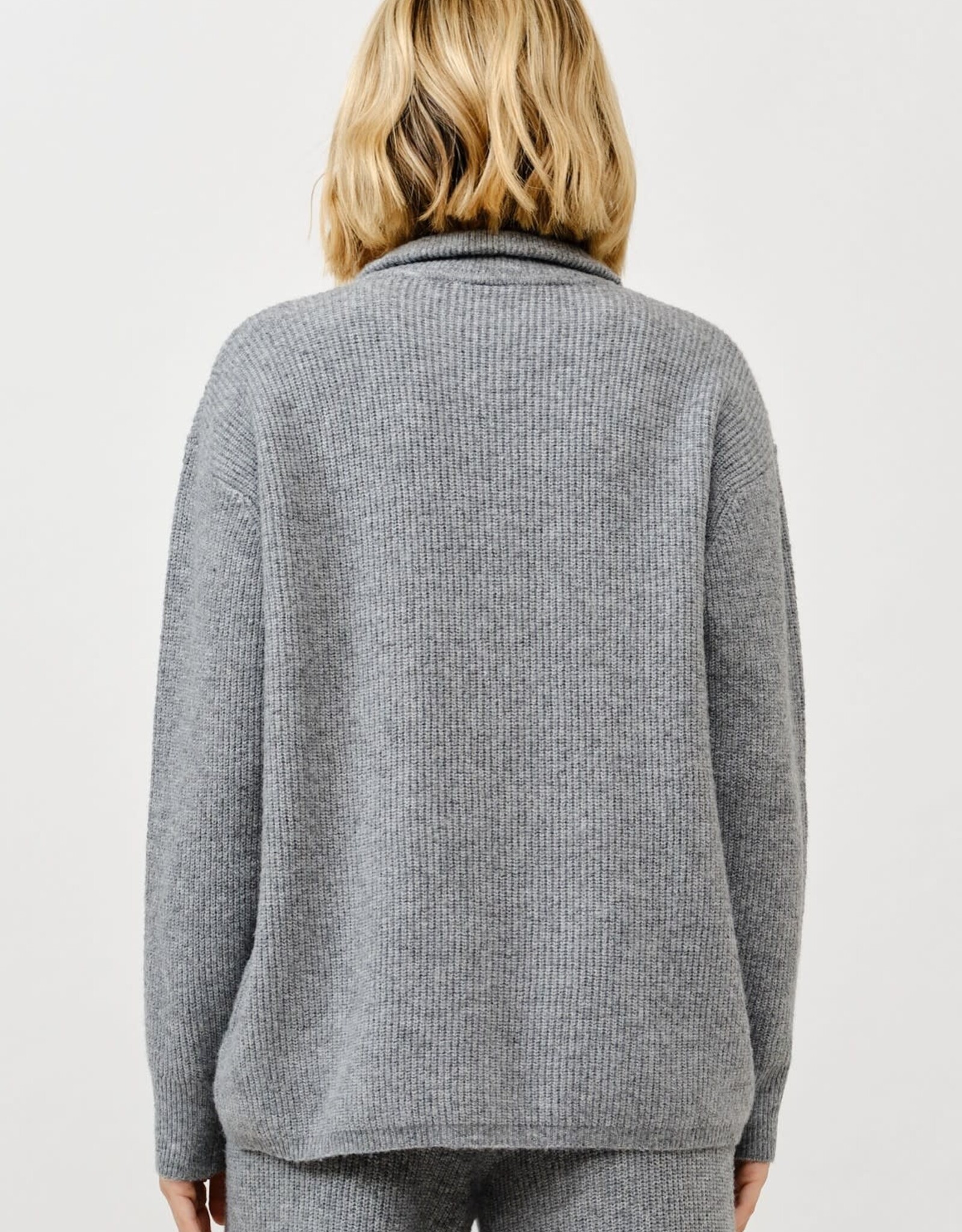 Miss Bliss Cielo Zip Up Pullover Sweater-H Grey