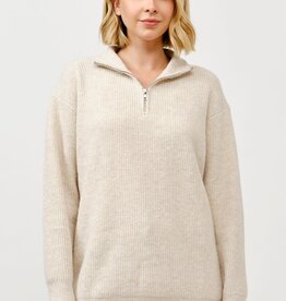 Miss Bliss Cielo Zip Up Pullover Sweater-Khaki