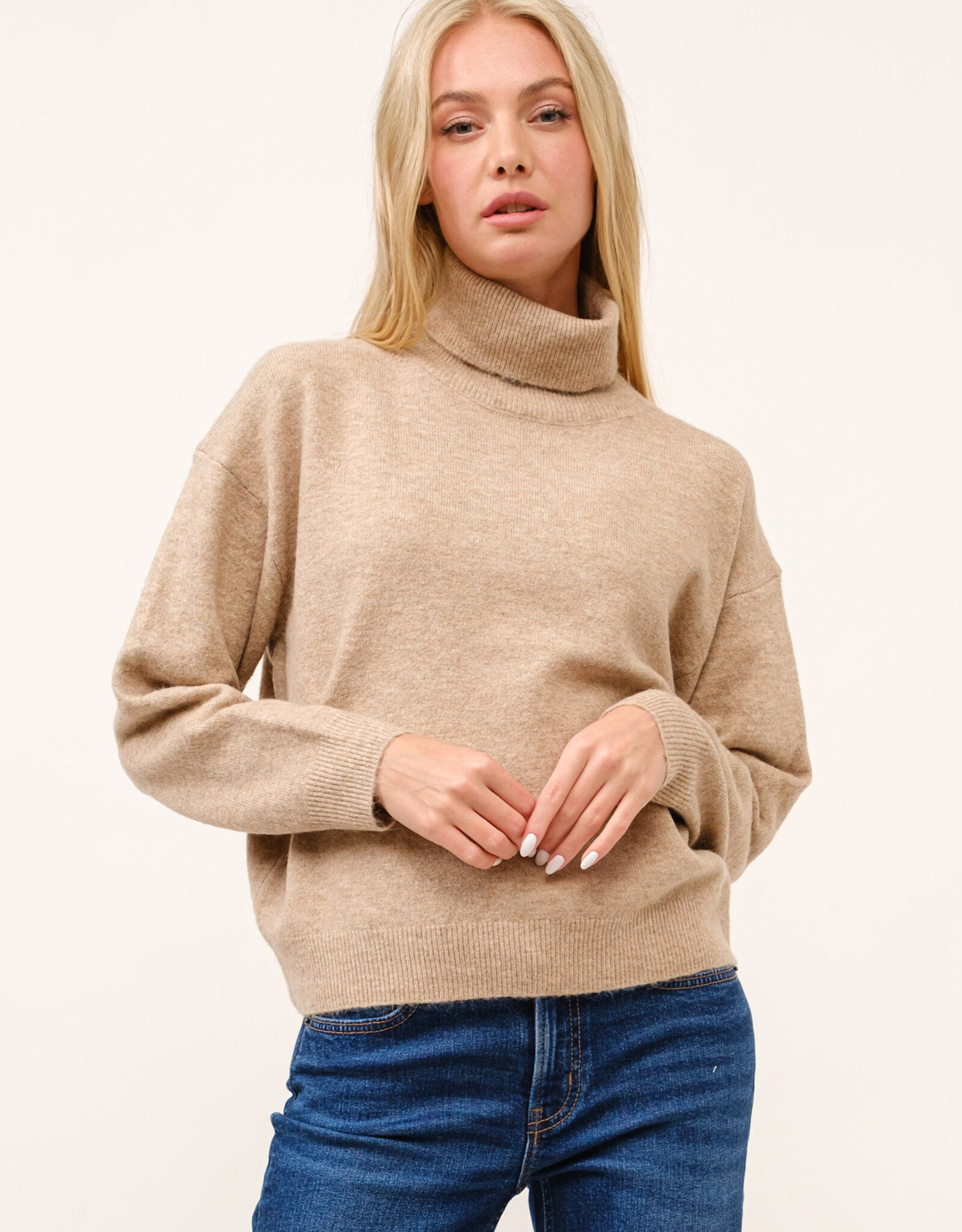 Miss Bliss Cielo Womens Soft Turtleneck Pullover Sweater-Camel