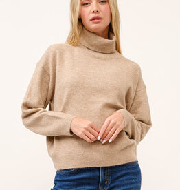 Miss Bliss Womens Soft Turtleneck Pullover-Camel