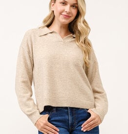 Miss Bliss Polo Pullover Sweater -Khaki