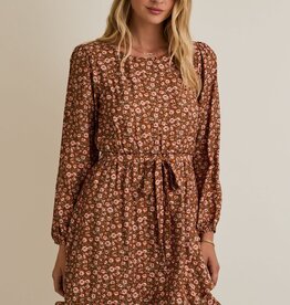 Miss Bliss Disty Mini Dress-Mocha/Taupe