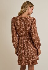 Miss Bliss Gilli R Nck Long Slv Waist Tie Disty Mini Dress-Mocha/Taupe
