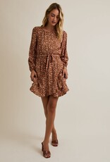 Miss Bliss Gilli R Nck Long Slv Waist Tie Disty Mini Dress-Mocha/Taupe