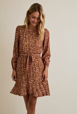 Miss Bliss Gilli R Nck Long Slv Waist Tie Disty Mini Dress-Mocha/Taupe