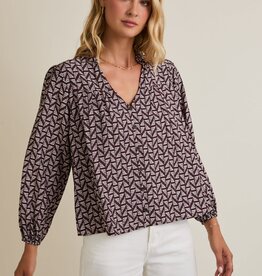 Miss Bliss Brown&Ivory Button Up Pattern Blouse
