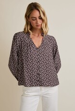 Miss Bliss Gilli Notch Nck Puff Ls Button Up Abstract Top-Brown/Ivo