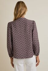Miss Bliss Gilli Notch Nck Puff Ls Button Up Abstract Top-Brown/Ivo