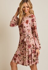 Miss Bliss Gilli R Neck Ls Side Tie Floral Dress-Mauve Floral