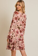 Miss Bliss Gilli R Neck Ls Side Tie Floral Dress-Mauve Floral