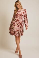Miss Bliss Gilli R Neck Ls Side Tie Floral Dress-Mauve Floral