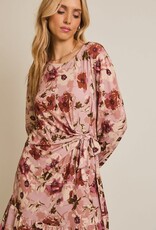 Miss Bliss Gilli R Neck Ls Side Tie Floral Dress-Mauve Floral