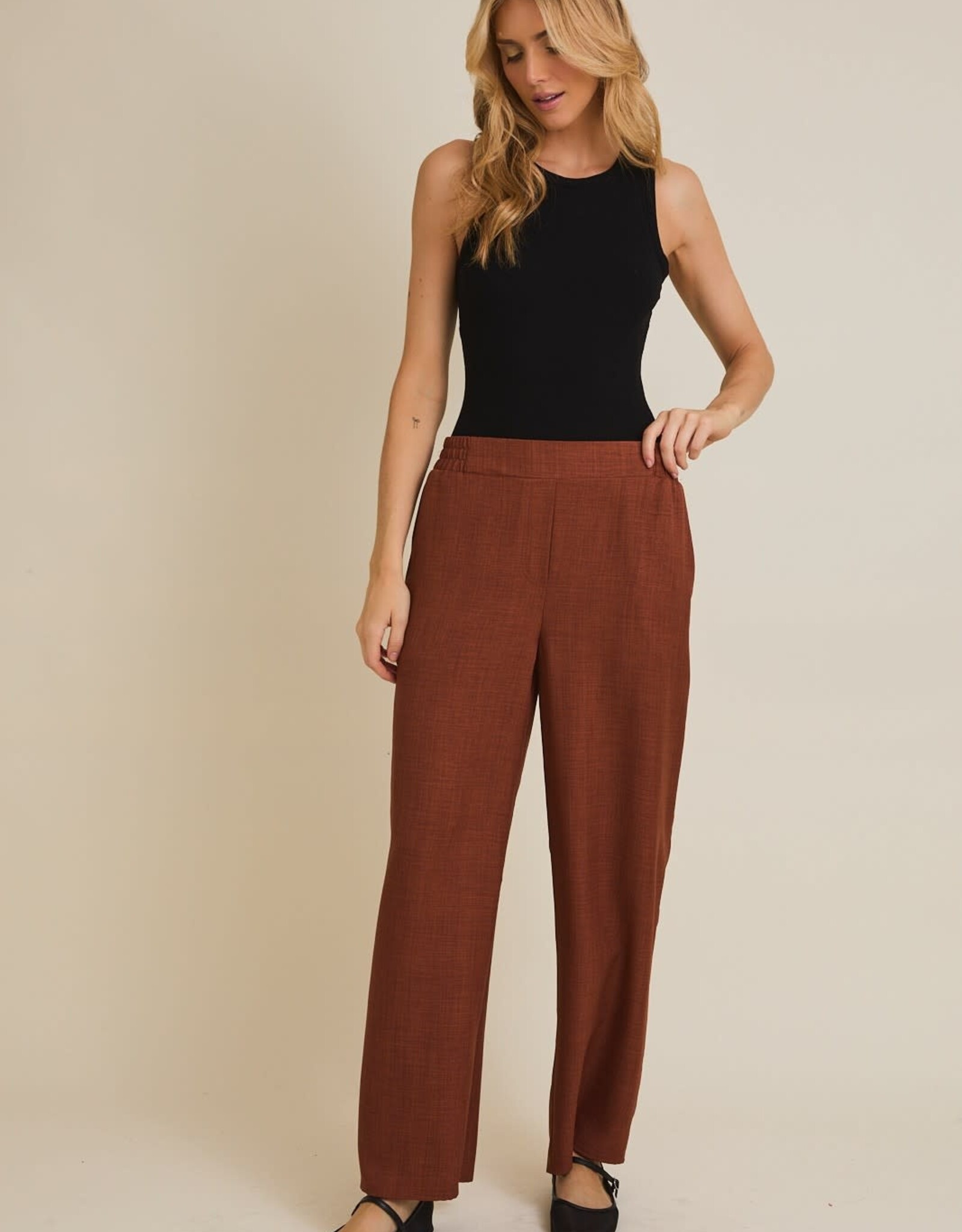 Miss Bliss Gilli Waist Band Wide Leg Pants-Camel