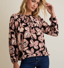 Miss Bliss Mauve Puff Sleeve Flower Blouse