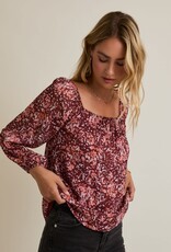 Miss Bliss Gilli Multi Pattern LS Sqr Neck Top-Burgundy