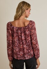 Miss Bliss Gilli Multi Pattern LS Sqr Neck Top-Burgundy