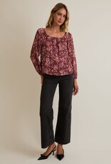 Miss Bliss Gilli Multi Pattern LS Sqr Neck Top-Burgundy