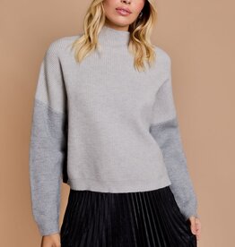 Miss Bliss Colour Block Oversize Sweater-Heather Grey