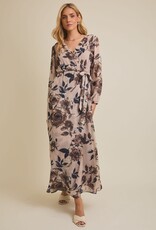 Miss Bliss Gilli V Nck Surplice Ls Floral Maxi Dress-Taupe/Mocha
