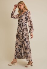 Miss Bliss Gilli V Nck Surplice Ls Floral Maxi Dress-Taupe/Mocha