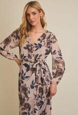 Miss Bliss Gilli V Nck Surplice Ls Floral Maxi Dress-Taupe/Mocha