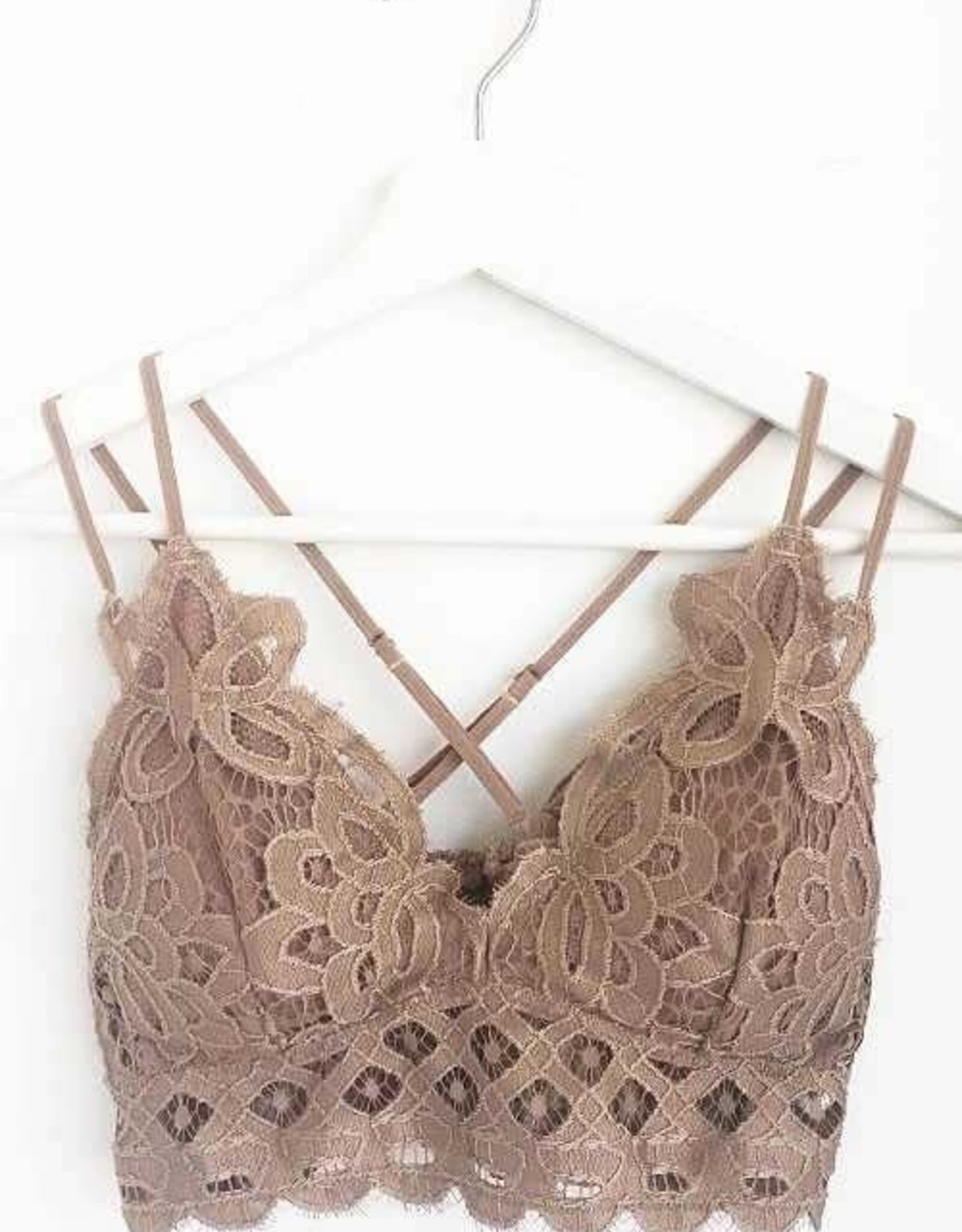 Miss Bliss Anemone: Crochet Lace Bralette-Cocoa Mocha