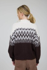 Miss Bliss Blu Fair Isle Half Zip Knit Pullover Sweater-Drk Brwn