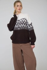 Miss Bliss Blu Fair Isle Half Zip Knit Pullover Sweater-Drk Brwn
