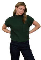 Miss Bliss Blu Mock Nck w Pocket Short Sleeve Knit Sweater-Green
