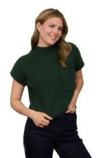 Miss Bliss Blu Mock Nck w Pocket Short Sleeve Knit Sweater-Green