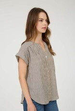 Miss Bliss Blu Pinstripe Cuff Slv Button Down Shirt-Champagne