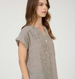 Miss Bliss Champagne Cuff Sleeve Button Down Top