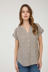 Miss Bliss Blu Pinstripe Cuff Slv Button Down Shirt-Champagne