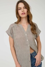 Miss Bliss Blu Pinstripe Cuff Slv Button Down Shirt-Champagne